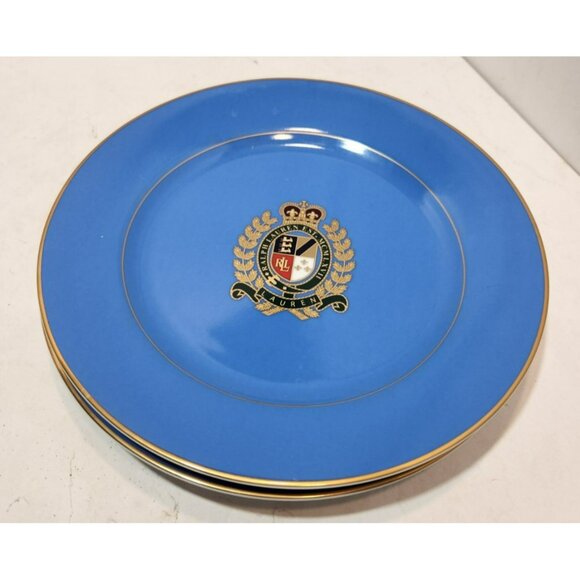 Ralph Lauren Estate Crest Cadet Blue Plate 9" Diameter Breakfast Plate New Set 2 - Picture 10 of 13